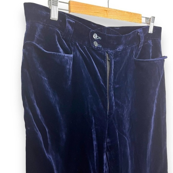 Velvet Pants Womens Large Blue Wide Leg High Rise Trouser Vintage Whimsigoth - Picture 2 of 12